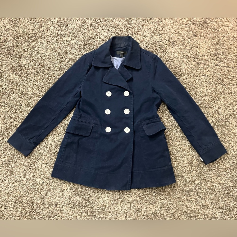 Jcrew blue cotton peacoat white buttons size 10 large